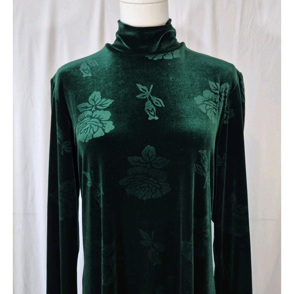Vintage On The Verge Y2K 90s Emerald Green Embossed Mock Neck Maxi Dress Medium - Picture 3 of 7